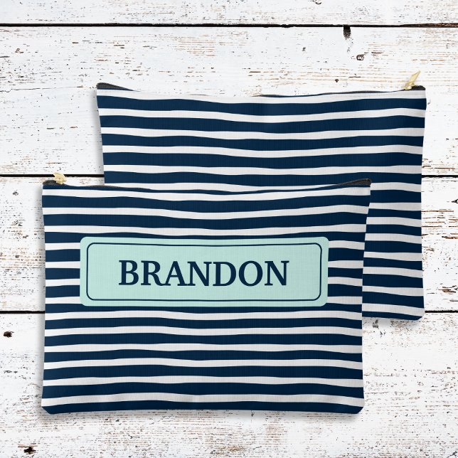 Bachelor Party Gefallen der Nautischen Marine und  Zubehörtasche (Nautical Navy & White Stripes Bachelor Party Favor Accessory Pouch)