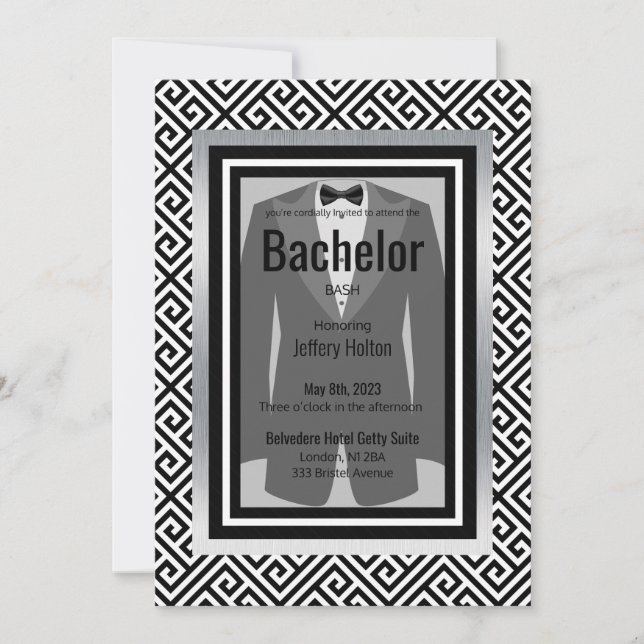 Bachelor-Party in Schwarz, Silber Save the Date (Vorderseite)