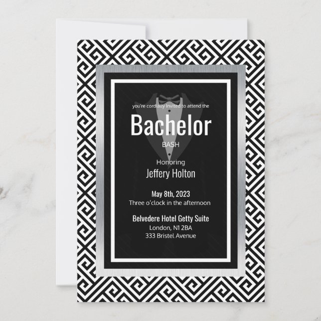 Bachelor-Party in Schwarz, Silber Save the Date (Vorderseite)