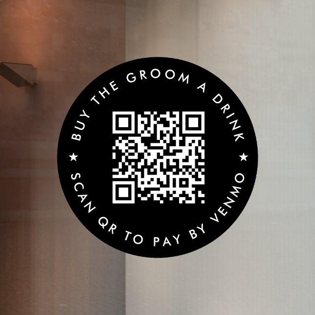 Bachelor Party kaufen Groom A Drink QR Code Black Fensteraufkleber (Von Creator hochgeladen)