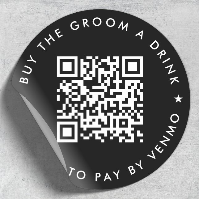 Bachelor Party kaufen Groom A Drink QR Code Black Runder Aufkleber (Von Creator hochgeladen)