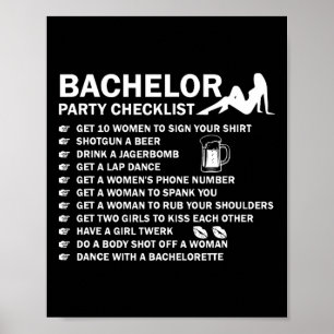 Bachelor Party Men Naughty Checkliste Erreichbarke Poster