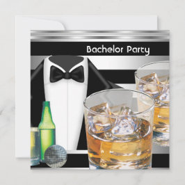Bachelor Party Mens Drinks Tuxedo Black Silver Einladung