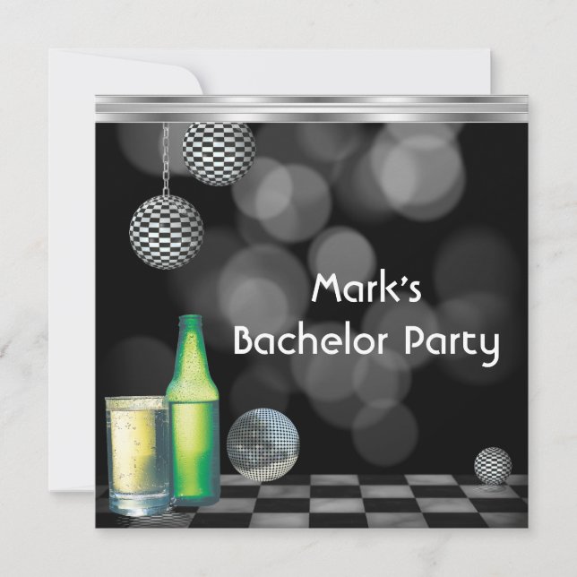 Bachelor Party Mens trinkt schwarz-weiß Silber Einladung (Vorderseite)
