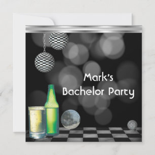 Bachelor Party Mens trinkt schwarz-weiß Silber Einladung