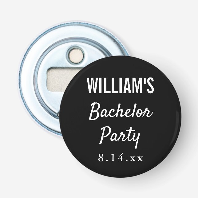 Bachelor Party Moderne Typografie Gastgeschenk Hoc Flaschenöffner (Vorderseite)