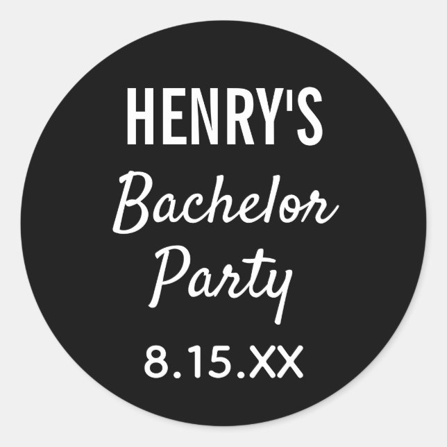 Bachelor Party Moderne Typografie Hochzeit Runder Aufkleber (Vorderseite)