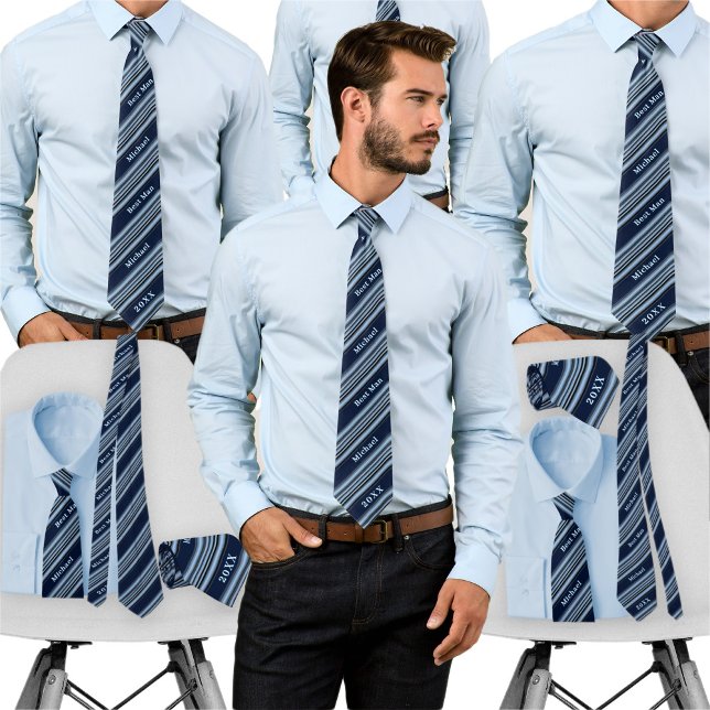 Bachelor Party (Navy Dusty Blue Striping Individue Krawatte (Von Creator hochgeladen)