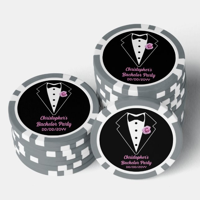 Bachelor Party Poker Black Tuxedo Lavender Rose Pokerchips (Stapel)