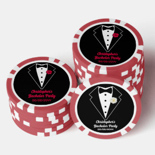 Bachelor Party Poker Black Tuxedo Rote Rose Pokerchips