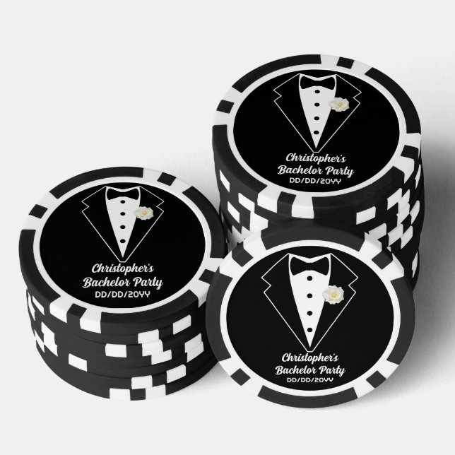 Bachelor Party Poker Black Tuxedo White Rose Pokerchips (Stapel)