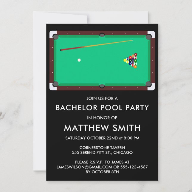 Bachelor Party Pool Billards Einladung (Vorderseite)