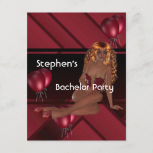 Bachelor Party S.exy Girl Red Balloons Einladung
