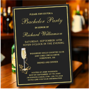 Bachelor Party Stilvoll Classic Black Gold Einladung