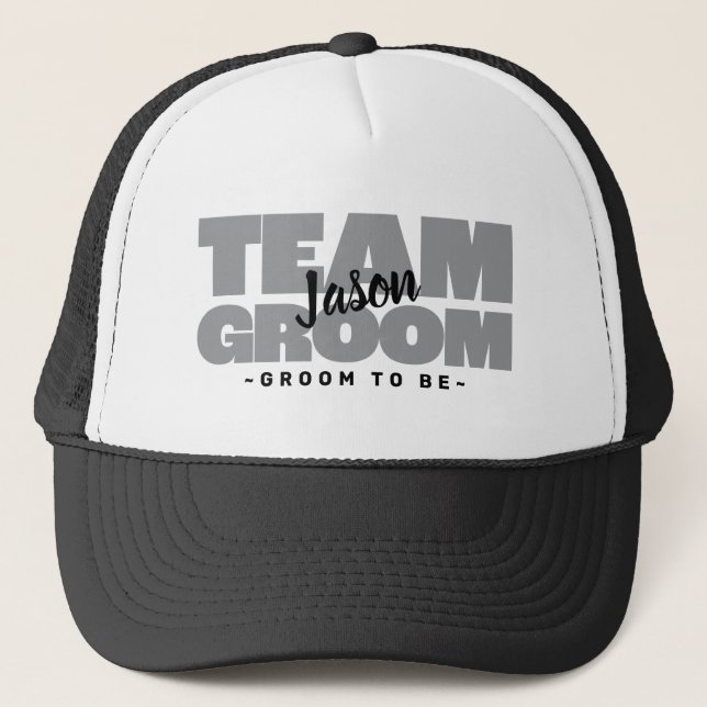 Bachelor Party Team Groom Name Gray Truckerkappe (Vorderseite)