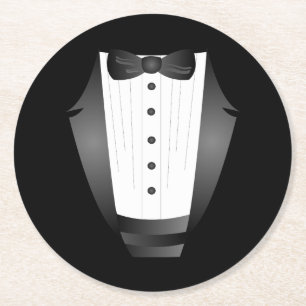 Bachelor Party Trauzeuge Team Groom black tuxedo Runder Pappuntersetzer