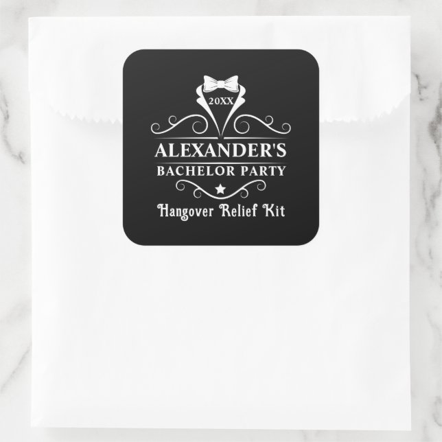 Bachelor Party Tuxedo Krawatte Hangover Relief Bla Quadratischer Aufkleber (Tasche)