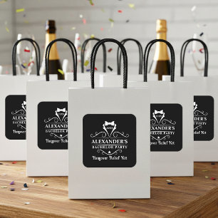 Bachelor Party Tuxedo Krawatte Hangover Relief Bla Quadratischer Aufkleber