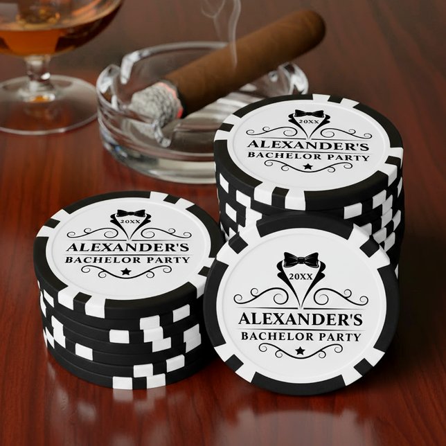Bachelor Party Tuxedo Krawatte Schwarz/Weiß Pokerchips (Customize to change text size, text style or background color.)