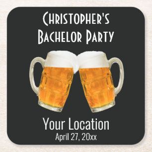 Bachelor Party Wedding Beer Cheer Black Rechteckiger Pappuntersetzer