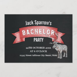 Bachelor Stag Party Red Ribbon Black Metal Textur Einladung