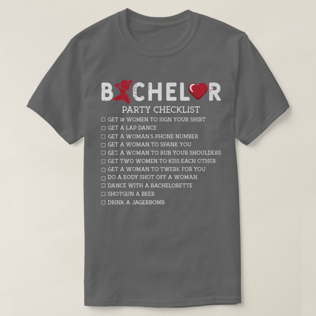 Bachelor versorgt Party Checklist GroomsmenT T-Shirt (Design vorne)