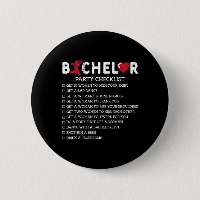 Bachelor versorgt Party Checklist Trauzeuge Button (Vorderseite)
