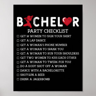 Bachelor versorgt Party Checklist Trauzeuge Poster