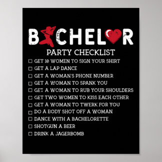 Bachelor versorgt Party Checklist Trauzeuge Poster