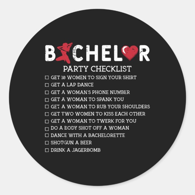 Bachelor versorgt Party Checklist Trauzeuge Runder Aufkleber (Vorderseite)