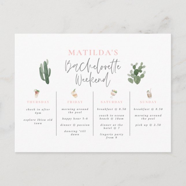 Bacheloretour-Bar am Wochenende Postkarte (Vorderseite)