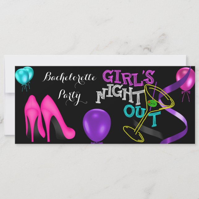Bachelorette Aquamarin Pink Heelses Schwarzes Lila Einladung (Vorderseite)