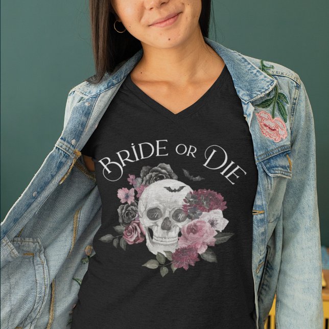 Bachelorette-Bachelorette-Bachelorette-Brille oder Tri-Blend Shirt (Bride or Die Floral Skull Chic Gothic Bachelorette T-Shirt)