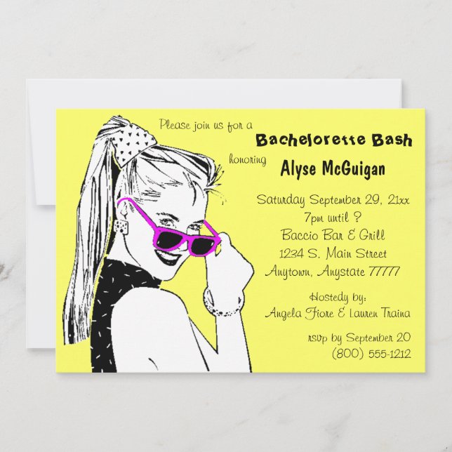 Bachelorette Bash Gelbe Einladung (Vorderseite)