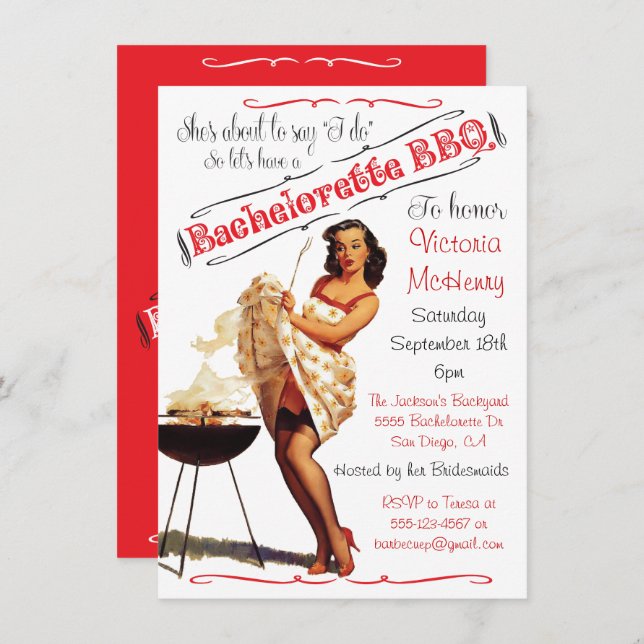 Bachelorette BBQ Barbecue invitation (Devant / Derrière)