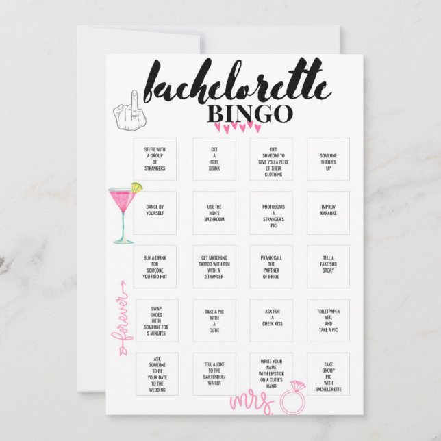 Bachelorette Bingo Hen Party Jeu Invitation (Devant)