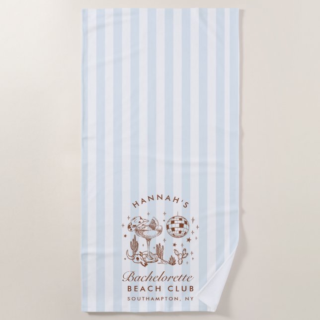 Bachelorette Blue & Brown Retro Modernes Strandtuc Strandtuch (Vorderseite)