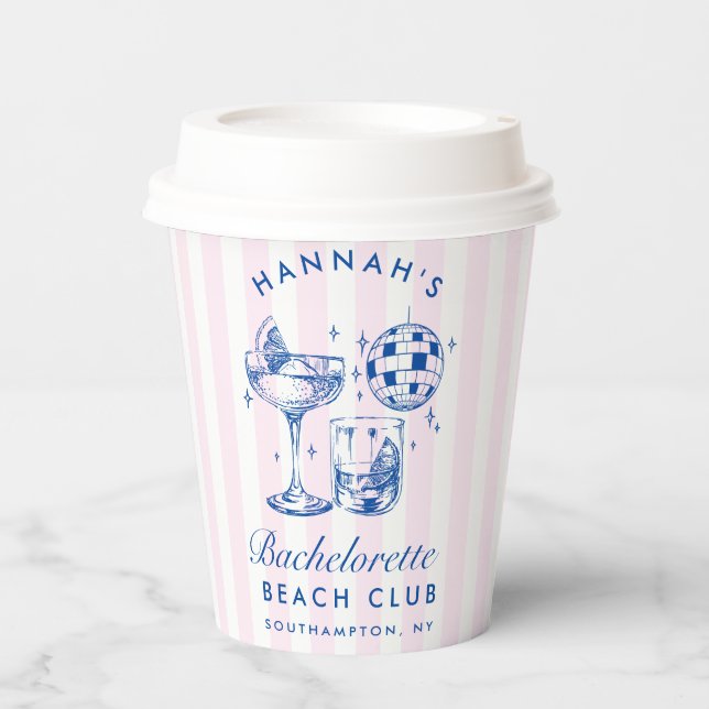 Bachelorette Blue Disco Cocktail Bar Settecentesim Pappbecher (Vorderseite)