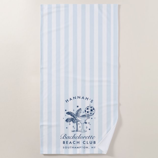 Bachelorette Blue & Gray Retro Modernes Strandtuch (Vorderseite)
