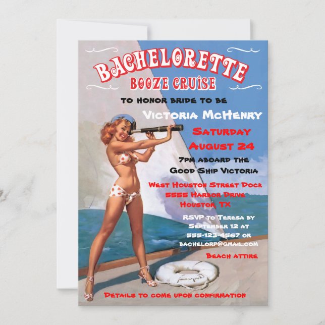 Bachelorette Booze Cruze Party Einladungen (Vorderseite)