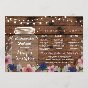 Bachelorette Brautparty Itinerary Jar Wood Einladung