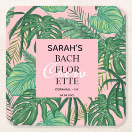 Bachelorette Brautparty Tropical Palm Pink Rechteckiger Pappuntersetzer