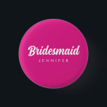 Bachelorette Bridesmaid Name Wedding Hot Pink Button<br><div class="desc">Benutzerdefiniert Bildtext hier Bekleidungsvorlage Personalisierte Frauen's White and Hot Pink Bachelorette Brautparty Bridesmaid Name Kleine Round-Button.</div>