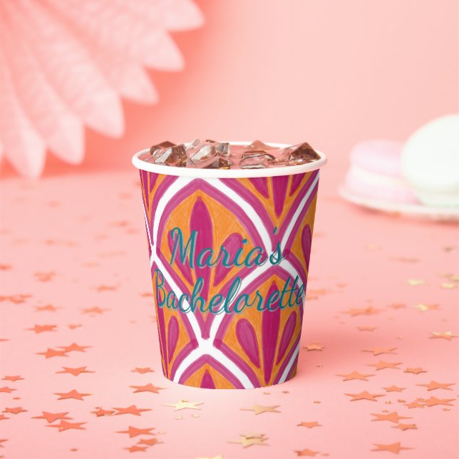 Bachelorette Bright Pink & Orange Personalisiert Pappbecher (Insitu)