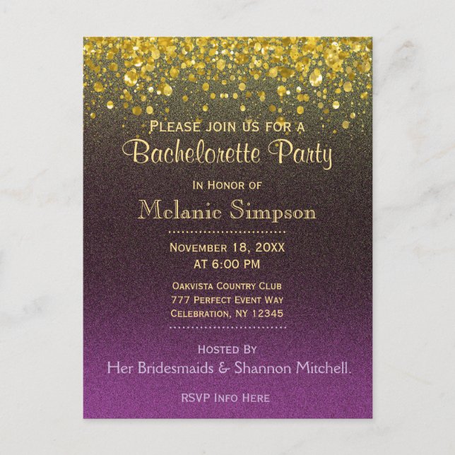 Bachelorette | Carte Gold et Purple moderne (Devant)
