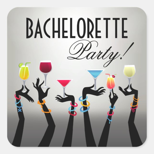 Bachelorette Cocktail-Party Quadratischer Aufkleber (Vorderseite)