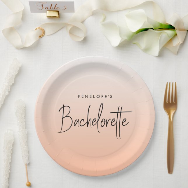 Bachelorette | Coral Ombre Elegant Peach Pappteller (Hochzeit)