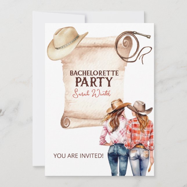 Bachelorette Cowgirl Einladung (Vorderseite)