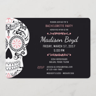 Bachelorette de crâne de sucre Invitation rose et