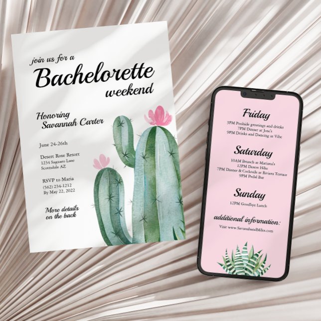 Bachelorette Desert Cactus Invitation de voyage +  (Créateur téléchargé)